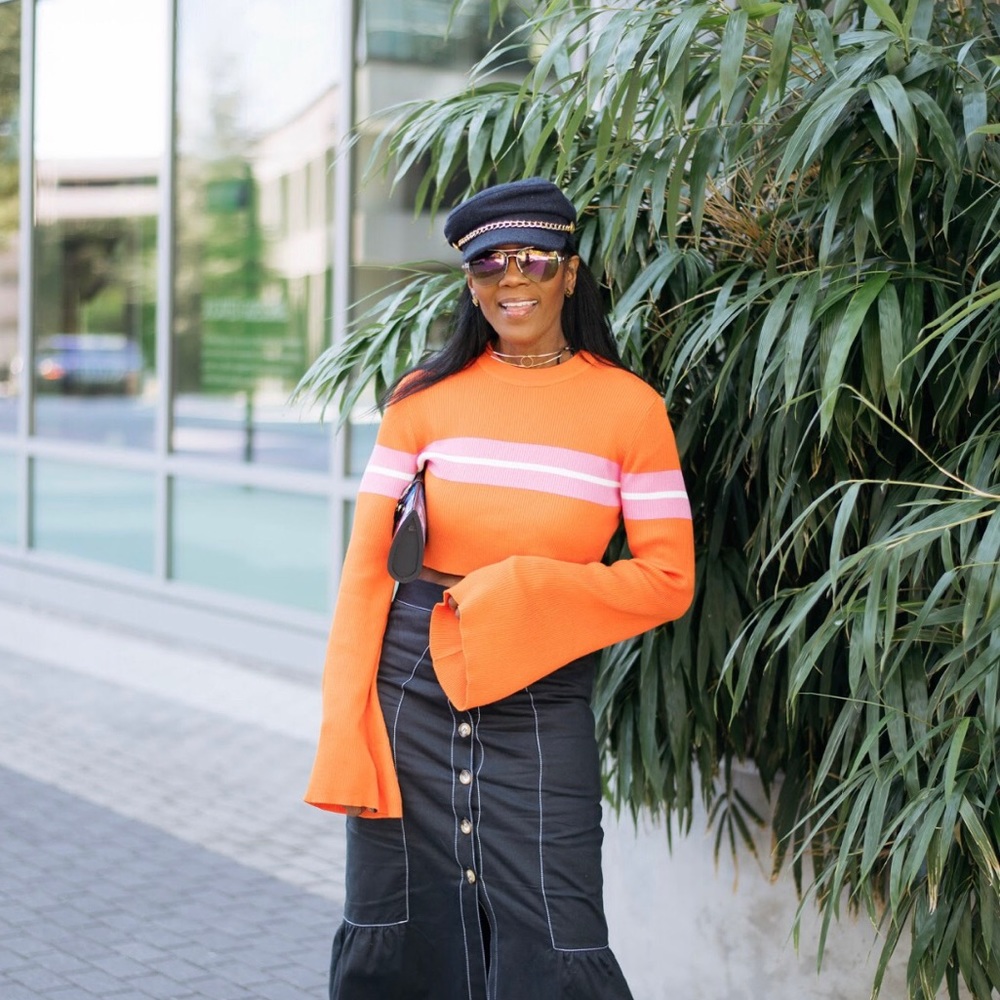 Orange with pink stripes crop sweater